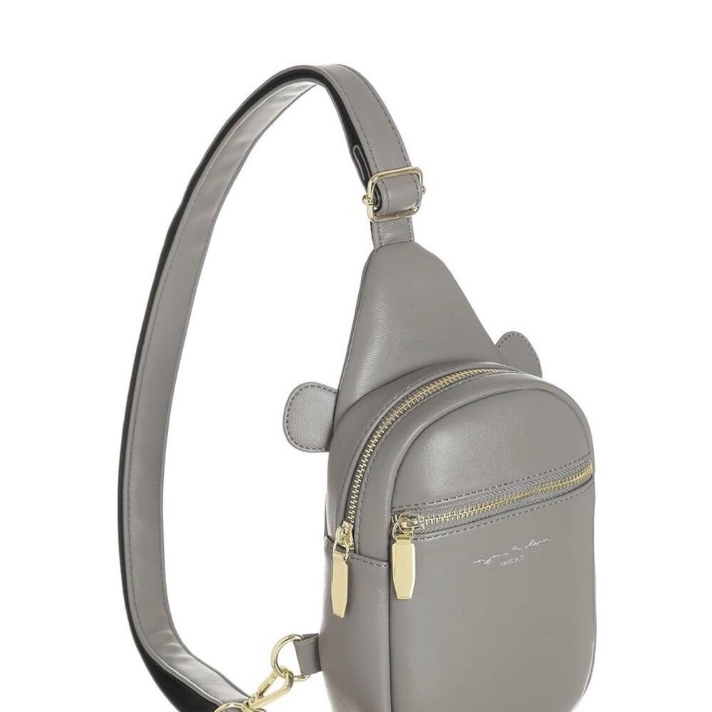 INICAT Gray Sling Bag Crossbody with gold hardware